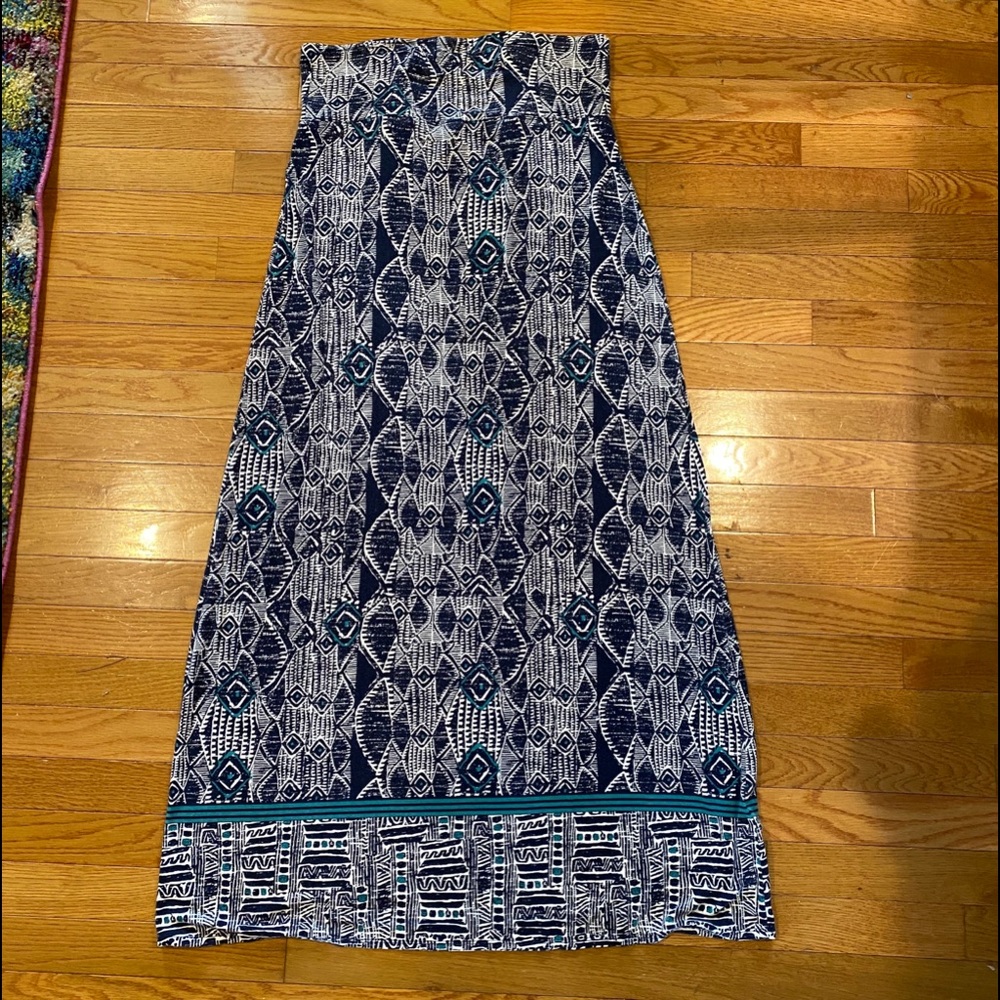 Maxi skirt! Tribal pattern blue and green wide waist